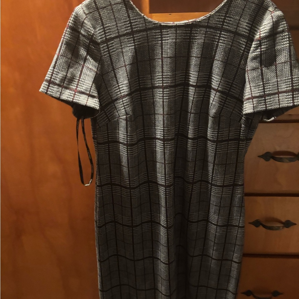 Calvin Klein Black and White Checkered Midi Dress